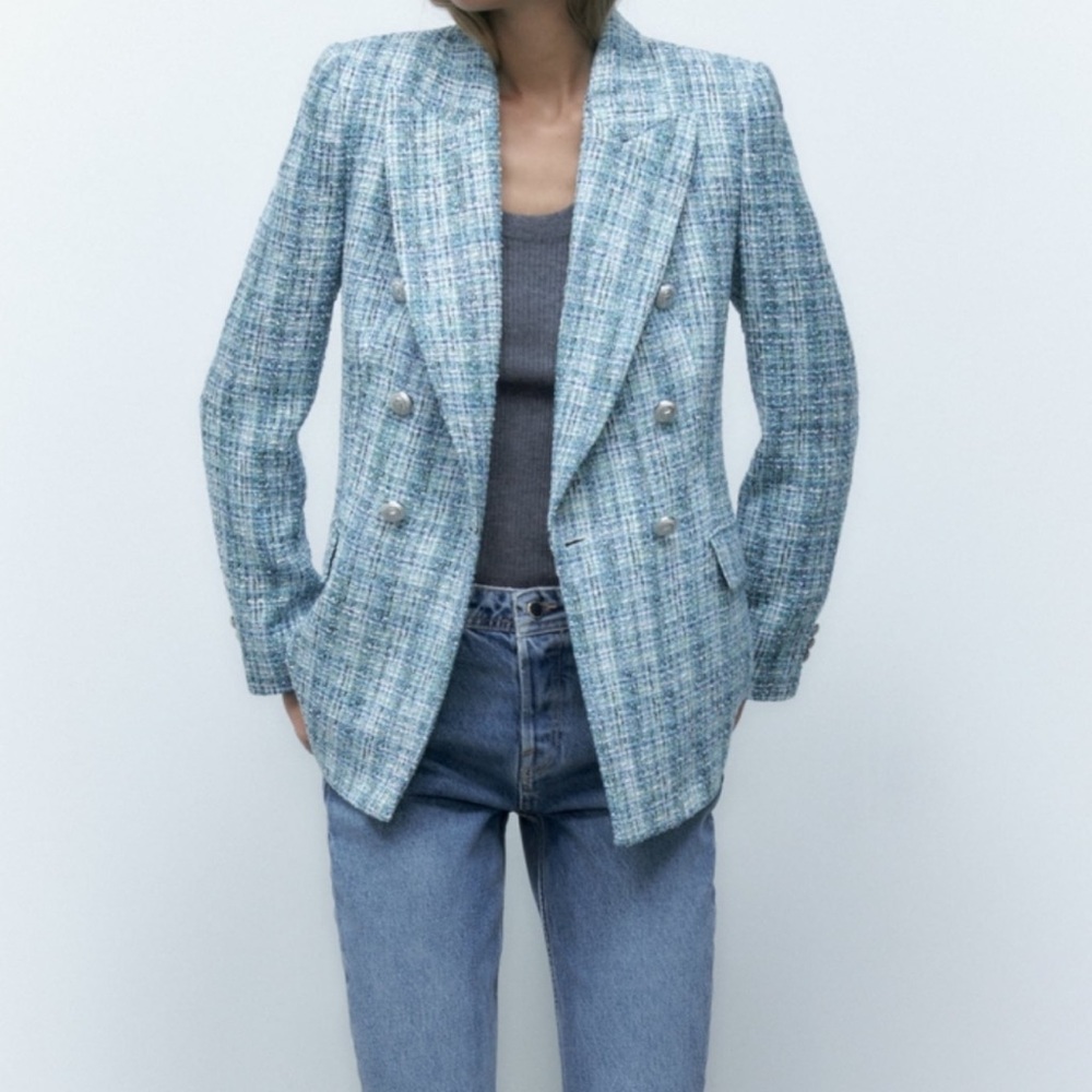 NWT Zara Textured Double Breasted Blazer